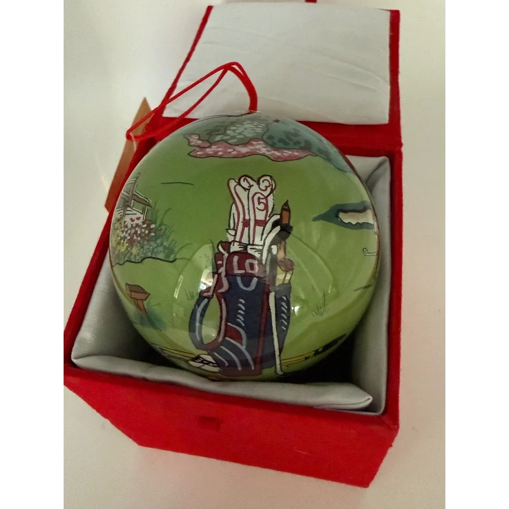Ganz Inside Painted Glass Golf Ornament Hand Blown Green Golf Course EX5598 Box
